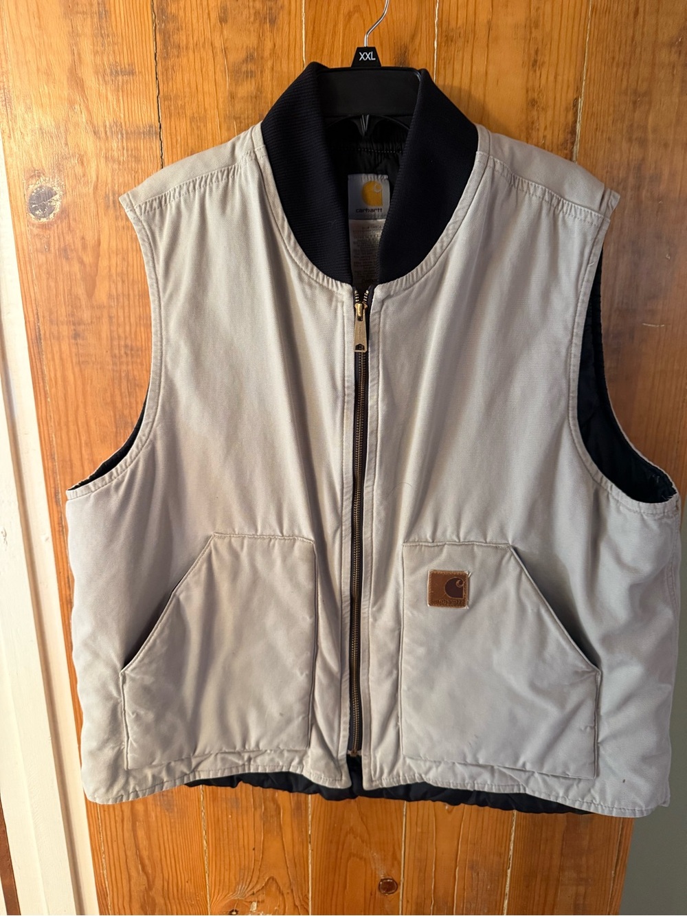 Carhartt Men's Quilted Work Vest - Khaki with Black Rib Collar